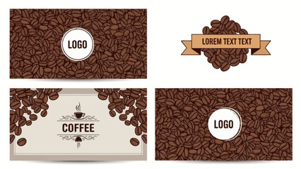 A collection of four business card designs featuring a coffee bean motif and elegant typography for a coffee brand.