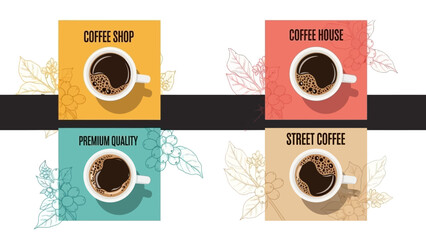 Four distinct coffee experiences presented in a visually appealing grid layout, showcasing different styles of coffee service.