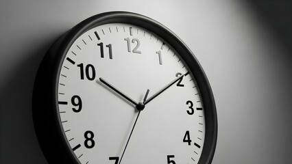 Black and white close up of an analog clock on a wall