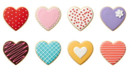 Valentine Heart Cookie Set with Polka Dots Pink Lace Sprinkles Floral and Geometric Patterns Icing Style