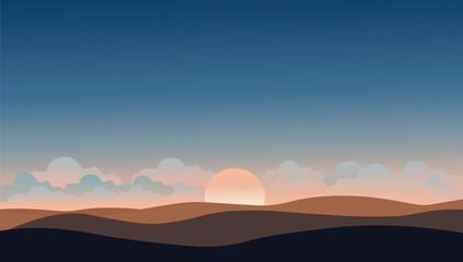 Serene Desert Dusk with Stylized Sun for Eid, Ramadan and Islamic design. 