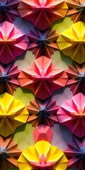 A kaleidoscope of springtime hues arranged in crisp geometric tessellations, bathed in soft, even light,  top view,  modern