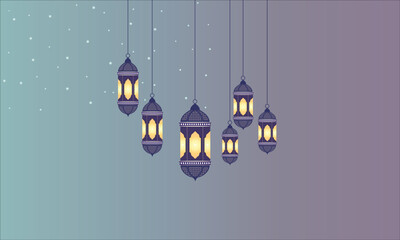 Ethereal Lanterns Hanging in the Evening Sky for Eid, Ramadan and Islamic design. 