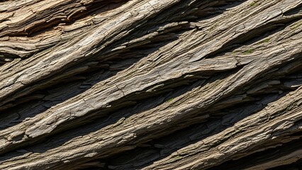 Close-up view of layered rock formation with diagonal texture and natural shading