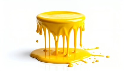 Vibrant yellow paint cascading down a cylindrical object, creating a striking visual.