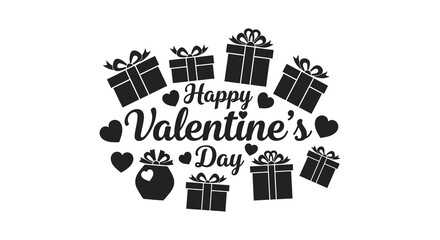 Obraz premium A festive valentine s day composition featuring gift boxes and hearts in a striking black silhouette
