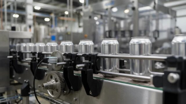 Automated beverage canning line in a modern factory showcasing industrial efficiency and technology