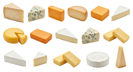 Assortment of Cheese Types: Cheddar, Brie, Blue Cheese, Gouda, Parmesan Wedges