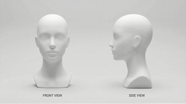 3d model display human head mannequin studio space digital art minimalist environment front and side views