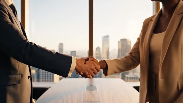 Business Professionals Shaking Hands in a Modern Office