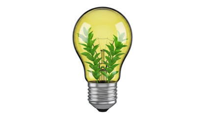 Lightbulb with green leaves inside, symbolizing green energy