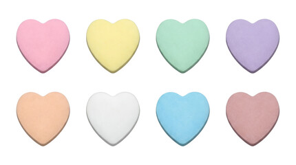 Valentine Conversation Candy Heart Set with Pastel Pink Yellow Green Blue and Purple Matte Style