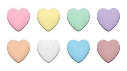 Valentine Conversation Candy Heart Set with Pastel Pink Yellow Green Blue and Purple Matte Style