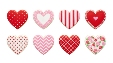 Valentine Heart Cookie Collection featuring Frosting, Dots, Stripes and Roses in Realistic Lay