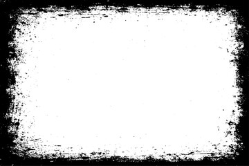 grunge texture frame with rough, distressed black edges surrounding a large blank white center. The border appears worn, splattered, and scratched, resembling ink smudges, paint erosion, and vintage.