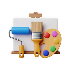 3D Art Easel with Painting Supplies isolated on transparent background 