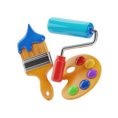 3D Art Paint Brush Roller and Palette Transparency