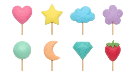 Felt Craft Dessert Set featuring Pink Heart Yellow Star Blue Cloud Purple Flower and Red Strawberry Soft Texture Aesthetic