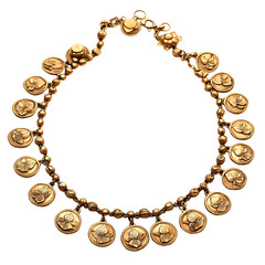 Obraz premium Front view of an Egyptian gold necklace with lotus charms studio shot, isolated on a white transparent background