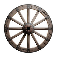 3D Antique Wooden Wagon Wheel Cut-out isolated on transparent background