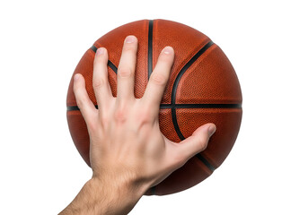 Fototapeta premium Hand holding basketball on transparent background sports concept 