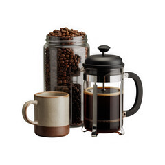 Modern French Press and Mug Isolated on white background