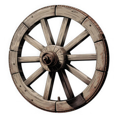 Vintage Wooden Cart Wheel Isolated on transparent background.