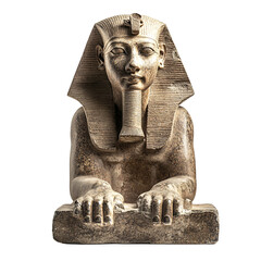 Front view of an Egyptian statue of a sphinx studio shot, isolated on a white transparent background