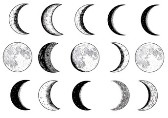 月の満ち欠け：繊細な手描きイラスト集