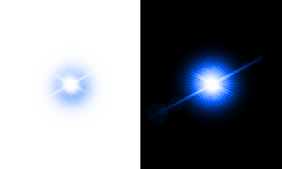 Blue glow starburst bright flash with long lens flare and optical light effect isolated on transparent background vector illustration