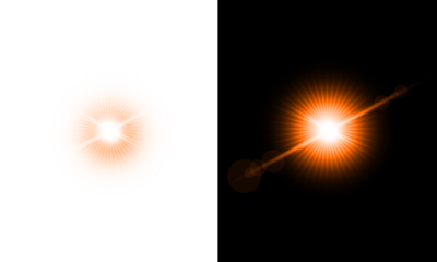 Abstract bright glowing orange light effect isolated on transparent background beautiful camera lens flare light ray explosion
