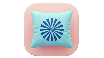 Light Blue Pillow with Blue Sunburst Pattern on Pink Background
