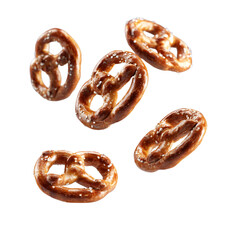 Pretzels Flying in Air Dynamic Food Composition Isolated on Transparent Background