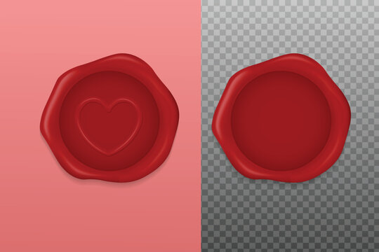Realistic 3D wax seal stamp with heart symbol. Ideal for romantic invitations, wedding stationery, Valentine designs, and vintage-style decorations.