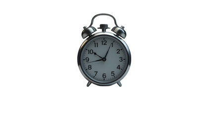 Silver alarm clock on black background showing 10:10