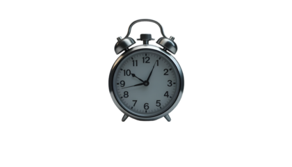 Silver alarm clock on black background showing 10:10