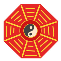 Chinese Bagua octagonal symbol with Yin Yang center for Feng Shui and traditional culture decoration