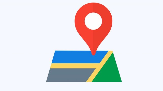 Location pin on a simplified colorful map icon. Suitable for travel apps, navigation websites, or geography related designs.