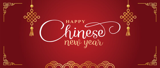 chinese new year 2026 . vector abstract web banner with tradition symbols, asian knot, chinese flower, red background in modern illustration