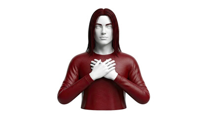 3D Render of Person with Hands on Chest