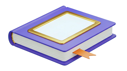 3D Rendering of a Purple Book with Gold Trim and Orange Bookmark