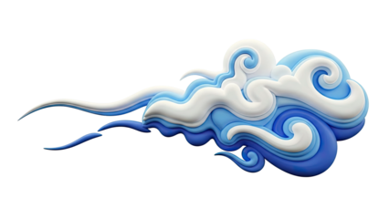 Abstract 3D Blue and White Swirling Cloud Shapes