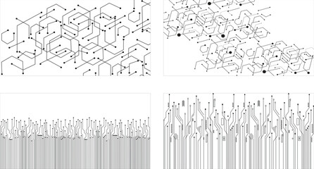 Abstract web design banner. Modern graphic template for websites. Collection of 4 technology circuit board. 