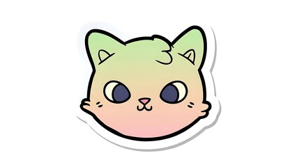 Fototapeta premium A cute, gradient-colored cartoon cat head sticker with big eyes against a clean white background.