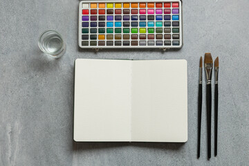 Overhead View of Watercolor Artist Desk