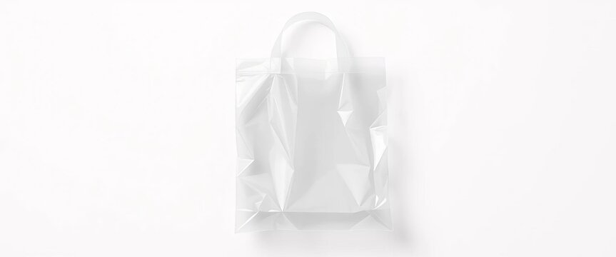 Empty translucent white plastic shopping bag on a neutral background, white, reusable
