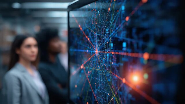 High tech data visualization transparent display network diagram digital interface professionals