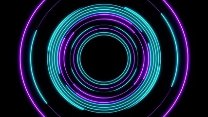 Abstract Neon Segmented Circle Loop, Blue and Pink Glowing Dashed Rings Rotation - Powered by Adobe