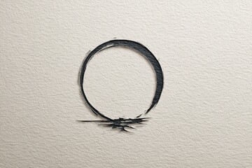 Abstract Dark Circle Surrounded by White Sand on Plain Background Creating Geometric Harmony and Minimalist Composition with Soft Lighting for Spiritual Symbolism