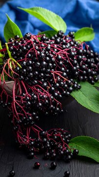 Freshly Harvested Elderberries - A Close-Up View of Natures Bounty.
